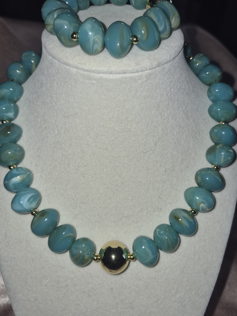 Turquoise Beaded Necklace with Gold Accent - Women Jewelry
